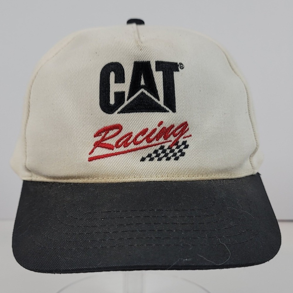 Vintage CAT Racing Caterpillar Snapback Hat Norscot Group White Black Cap